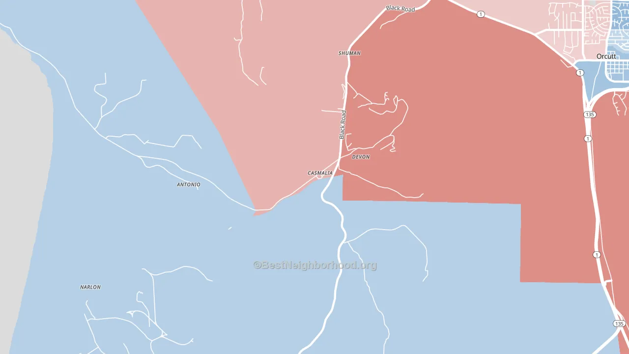 93429, CA block-group political-lean map