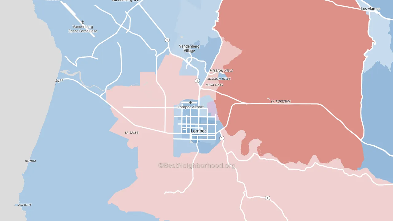 93436, CA block-group political-lean map