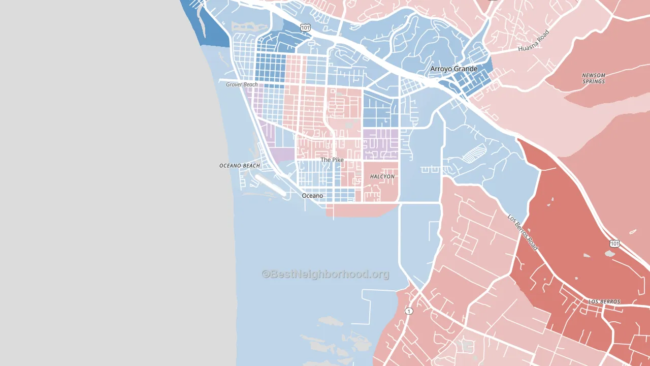 93445, CA block-group political-lean map