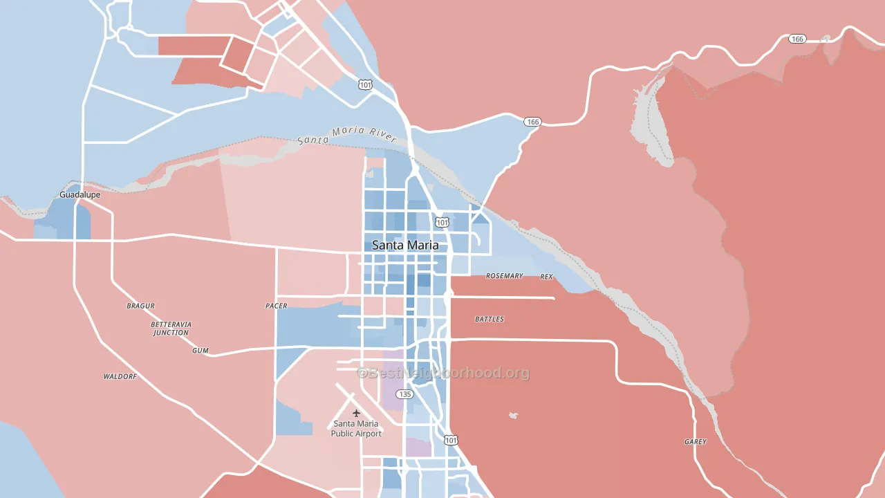 93454, CA block-group political-lean map