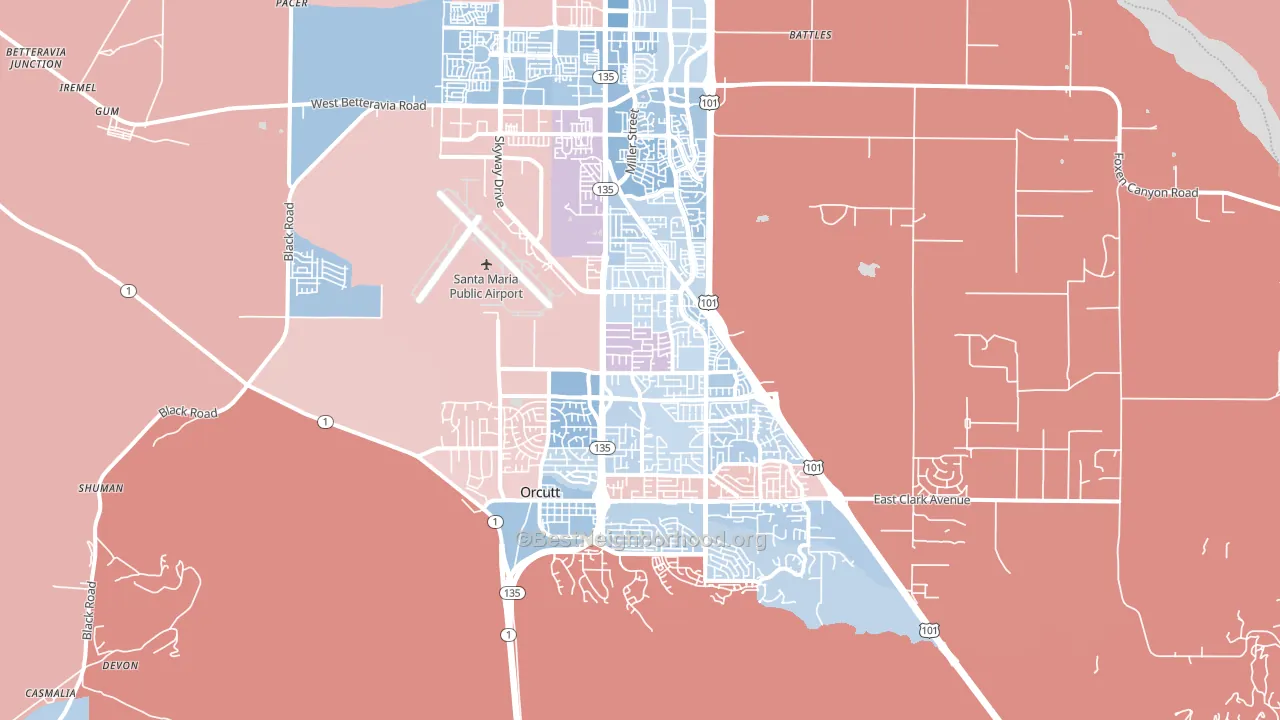 93455, CA block-group political-lean map