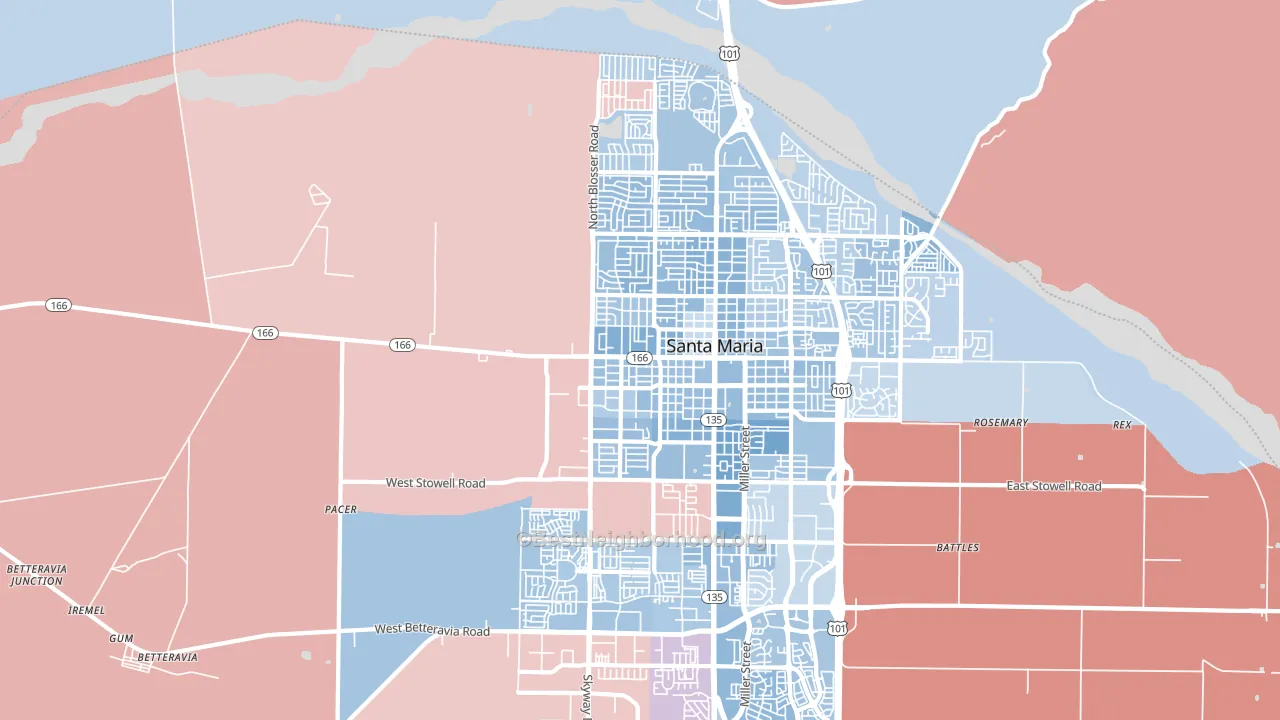 93458, CA block-group political-lean map