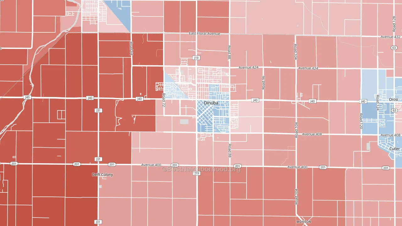 93618, CA block-group political-lean map