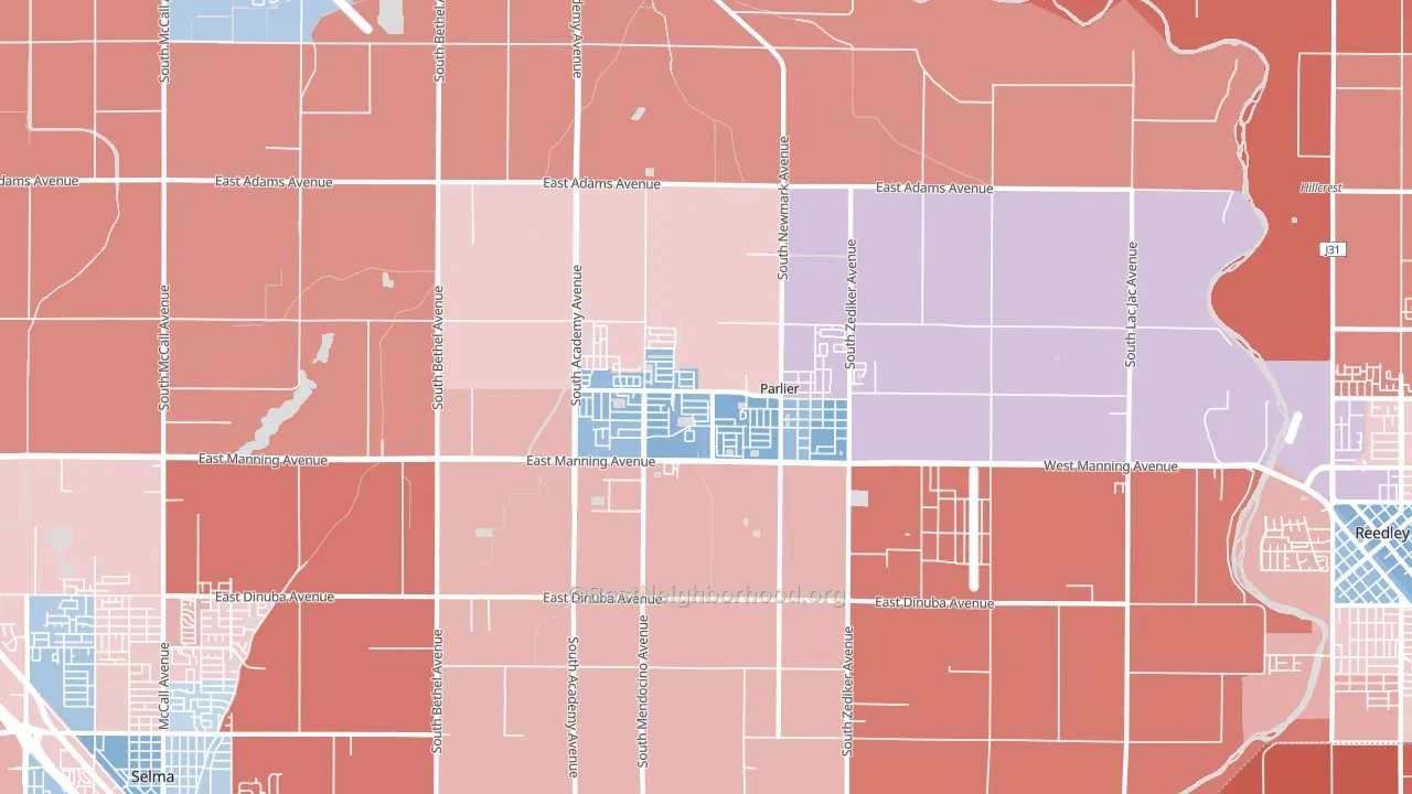 93648, CA block-group political-lean map
