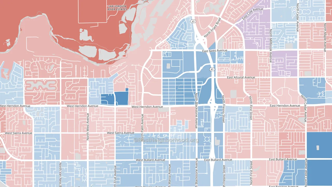 93650, CA block-group political-lean map