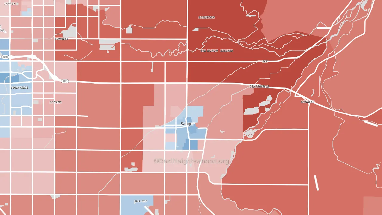 93657, CA block-group political-lean map