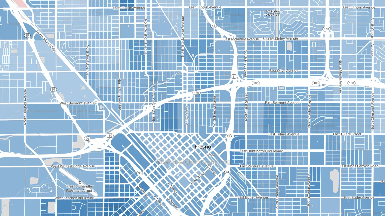 93701, CA block-group political-lean map