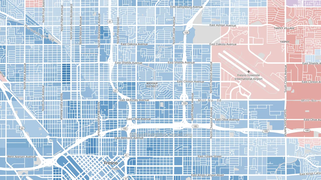 93703, CA block-group political-lean map