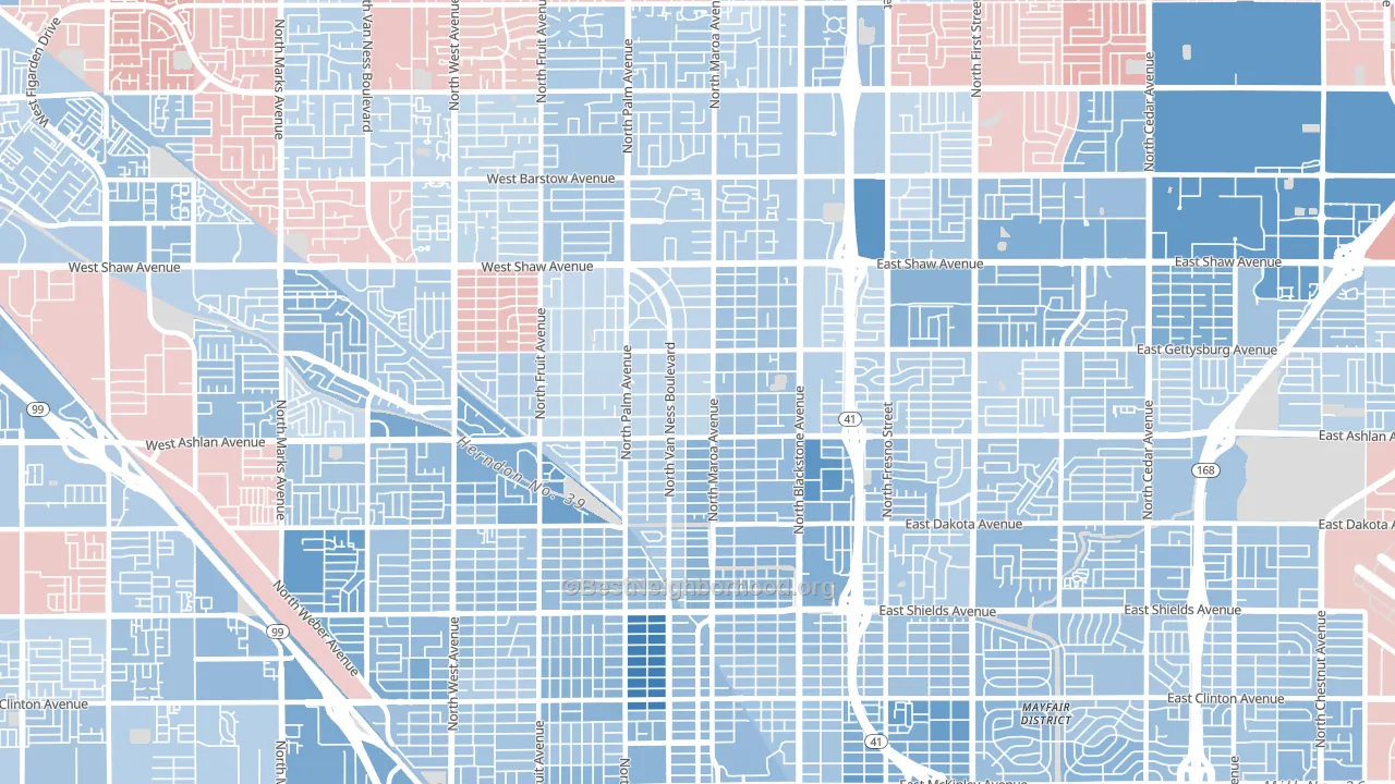93704, CA block-group political-lean map