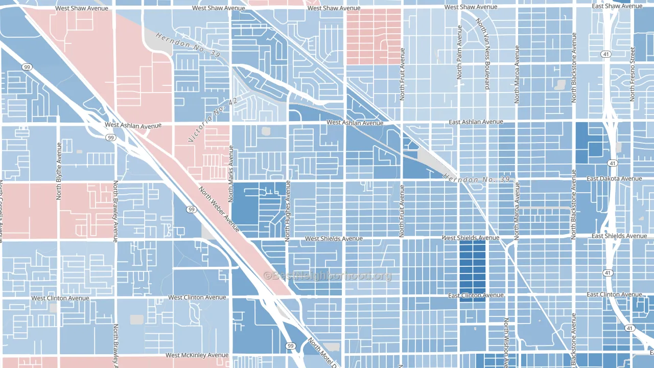 93705, CA block-group political-lean map