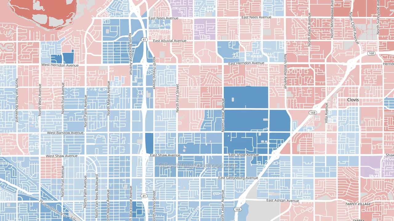 93710, CA block-group political-lean map