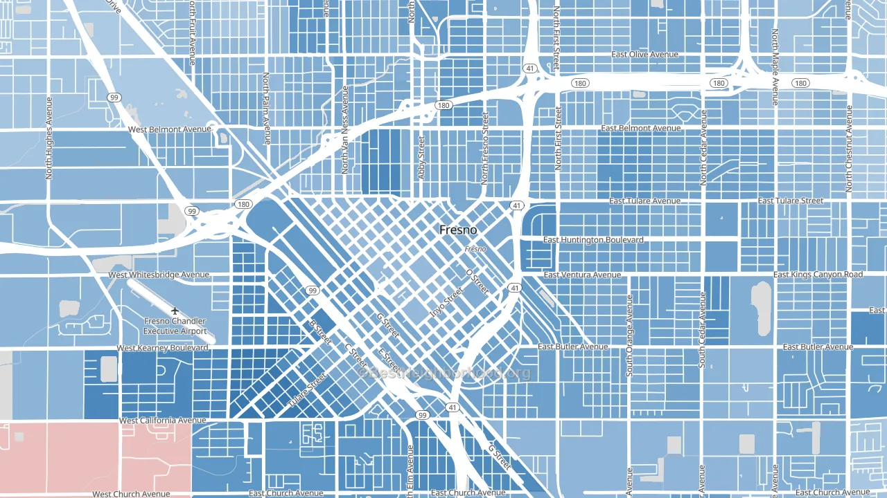 93721, CA block-group political-lean map