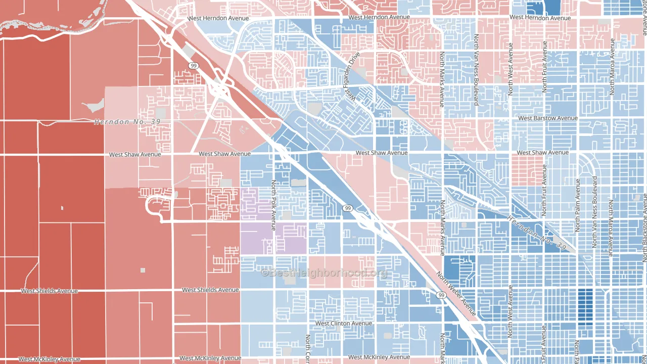 93722, CA block-group political-lean map