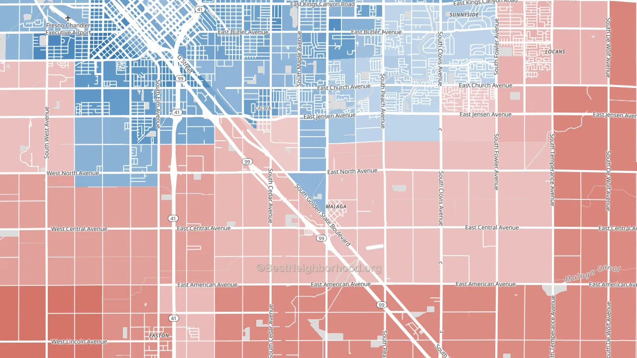 93725, CA block-group political-lean map