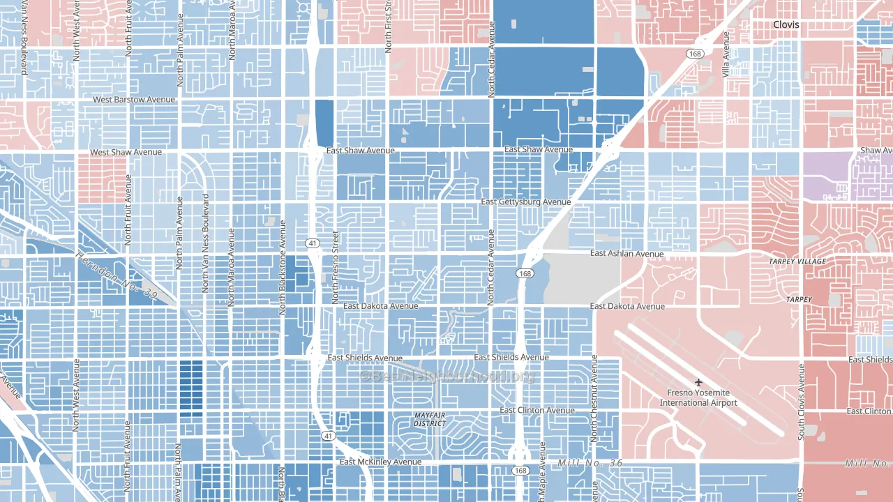 93726, CA block-group political-lean map