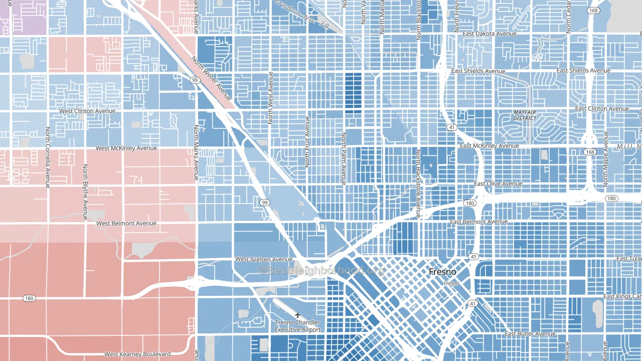 93728, CA block-group political-lean map