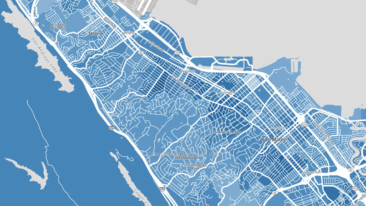 94010, CA block-group political-lean map