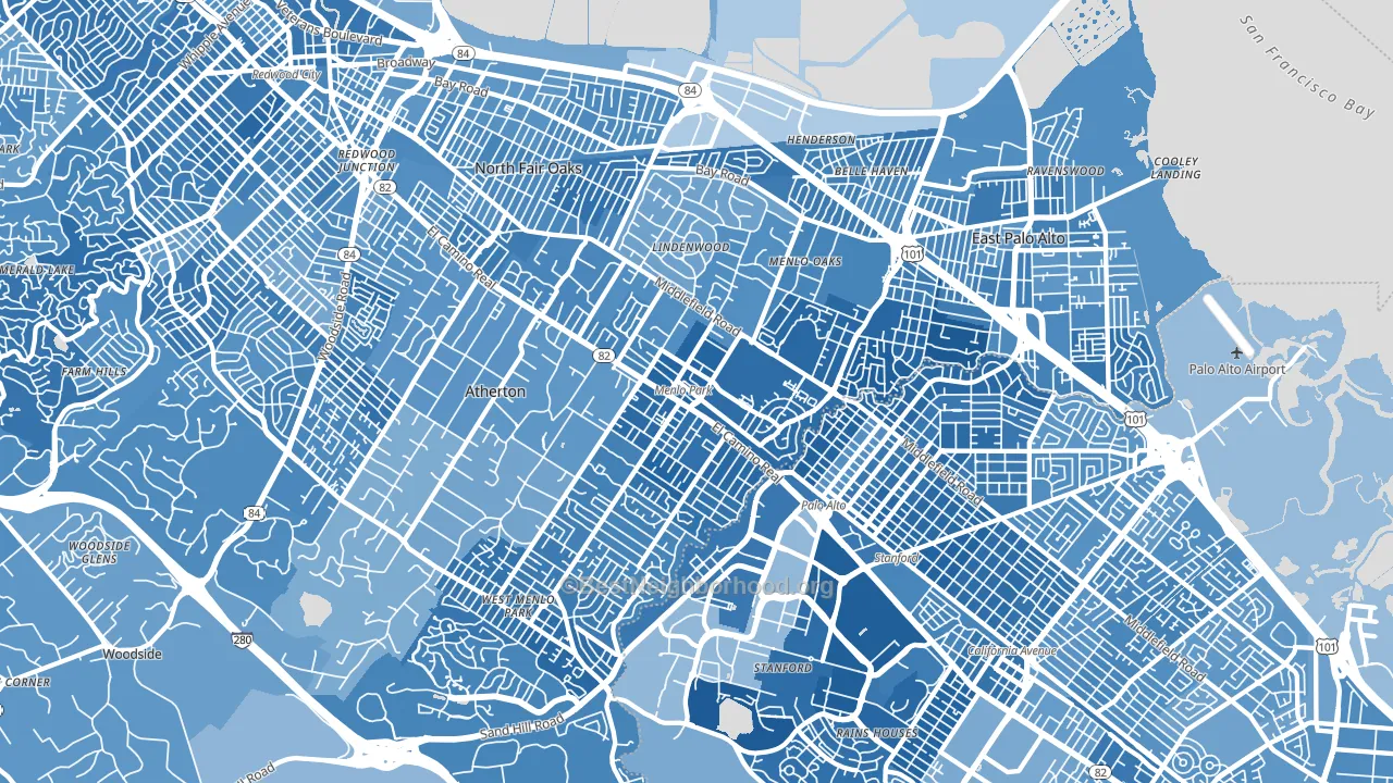 94025, CA block-group political-lean map