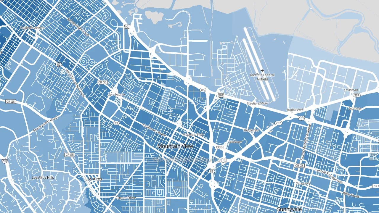 94043, CA block-group political-lean map