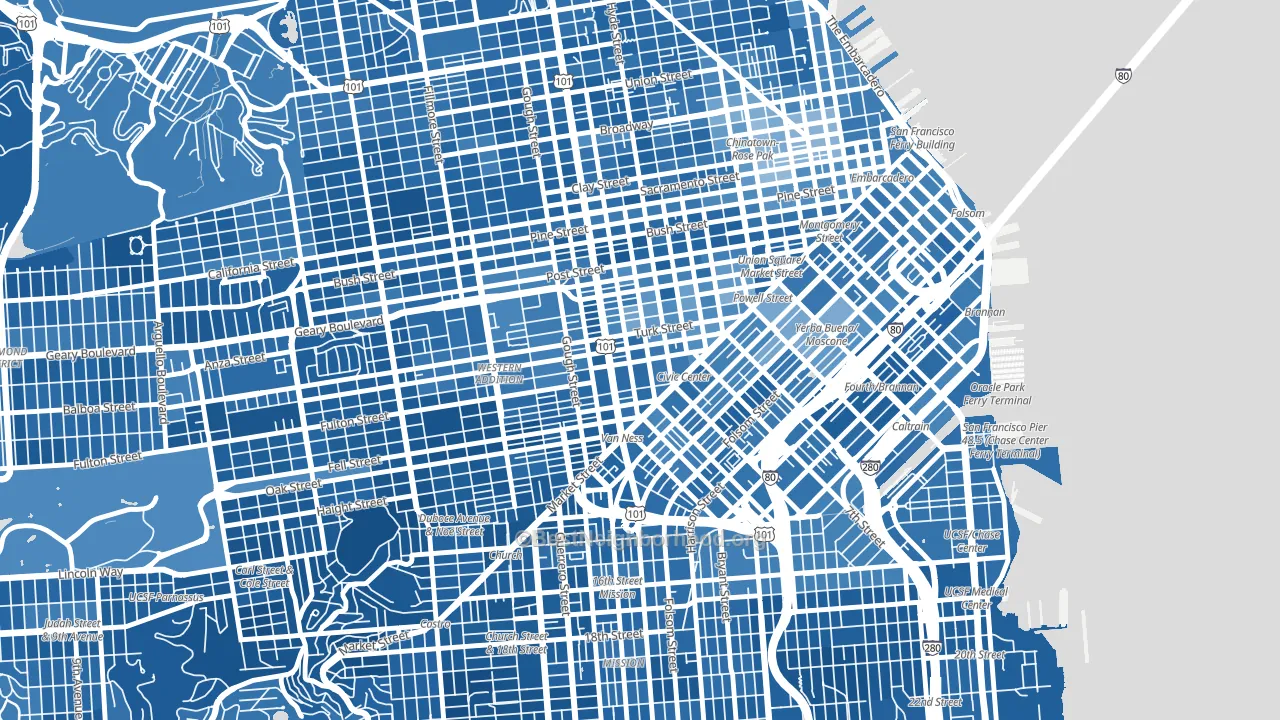 94102, CA block-group political-lean map
