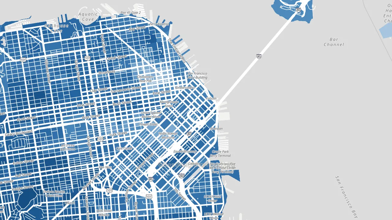 94105, CA block-group political-lean map