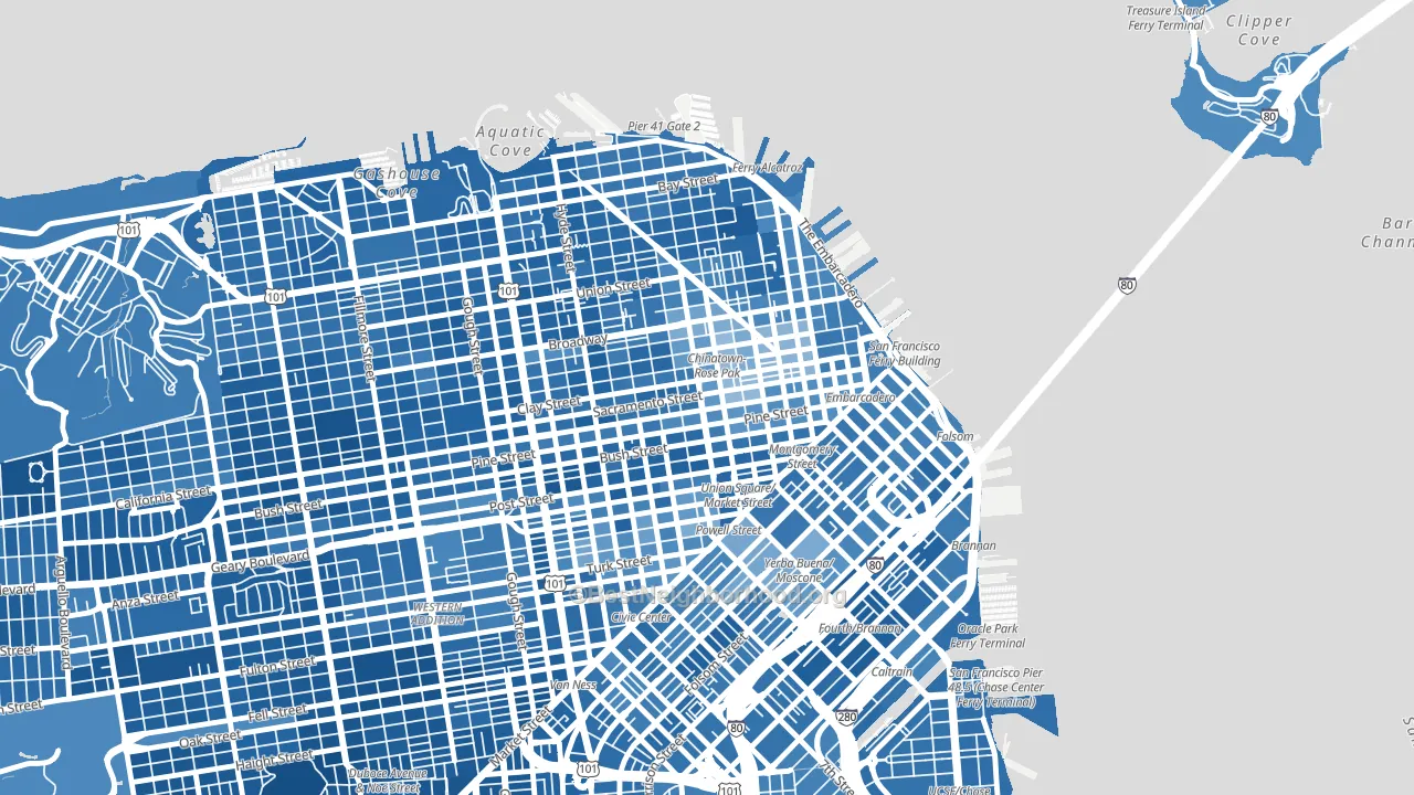 94108, CA block-group political-lean map