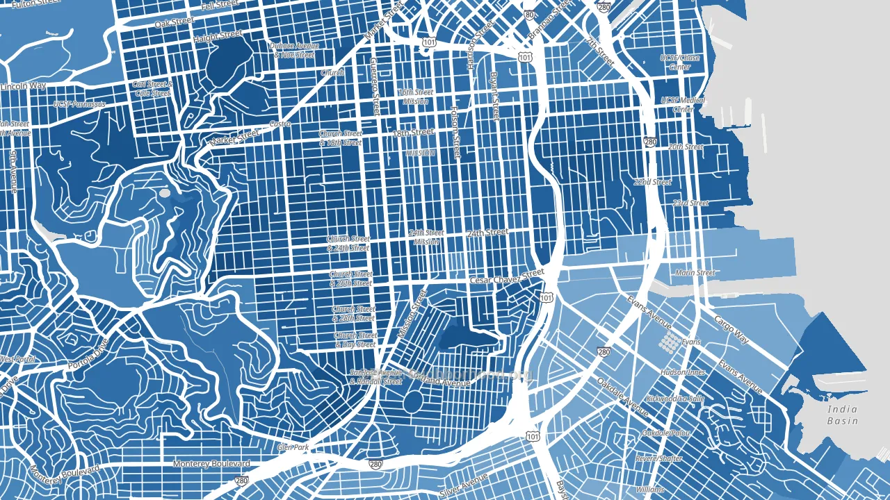 94110, CA block-group political-lean map