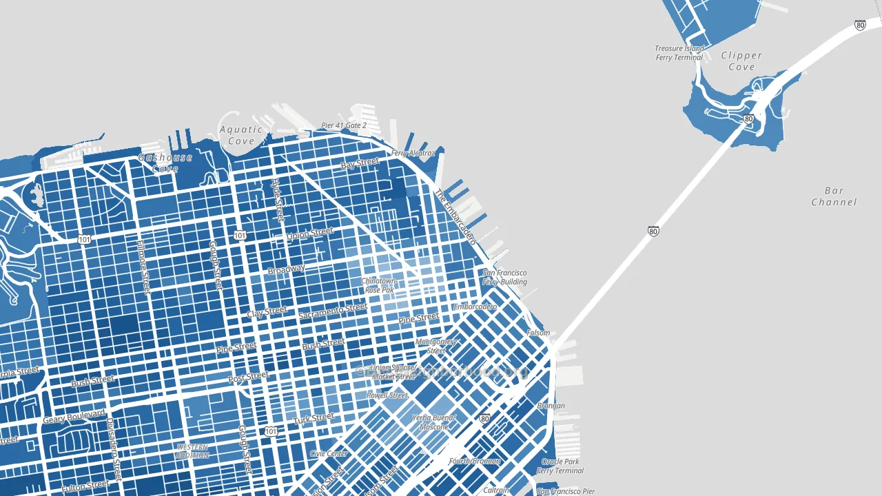 94111, CA block-group political-lean map