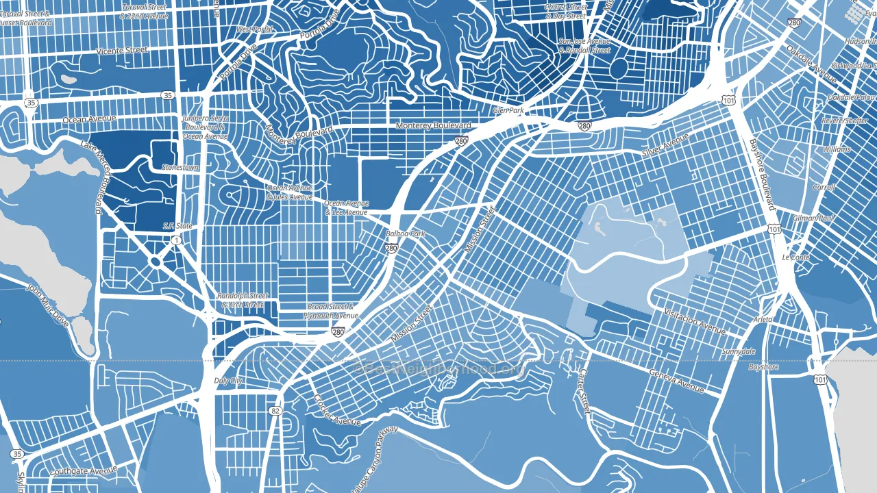 94112, CA block-group political-lean map