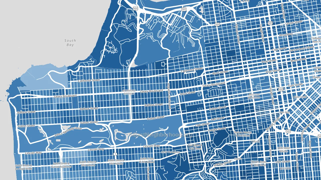 94118, CA block-group political-lean map
