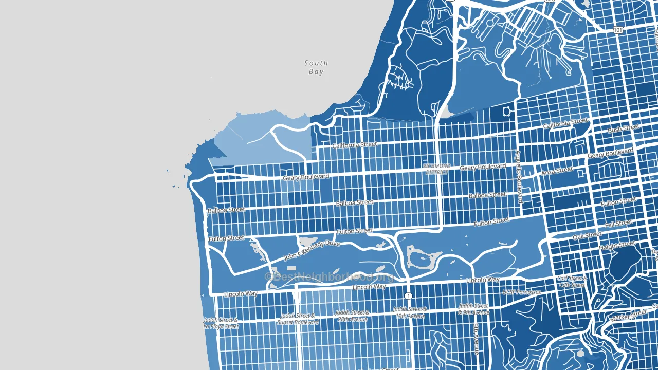 94121, CA block-group political-lean map
