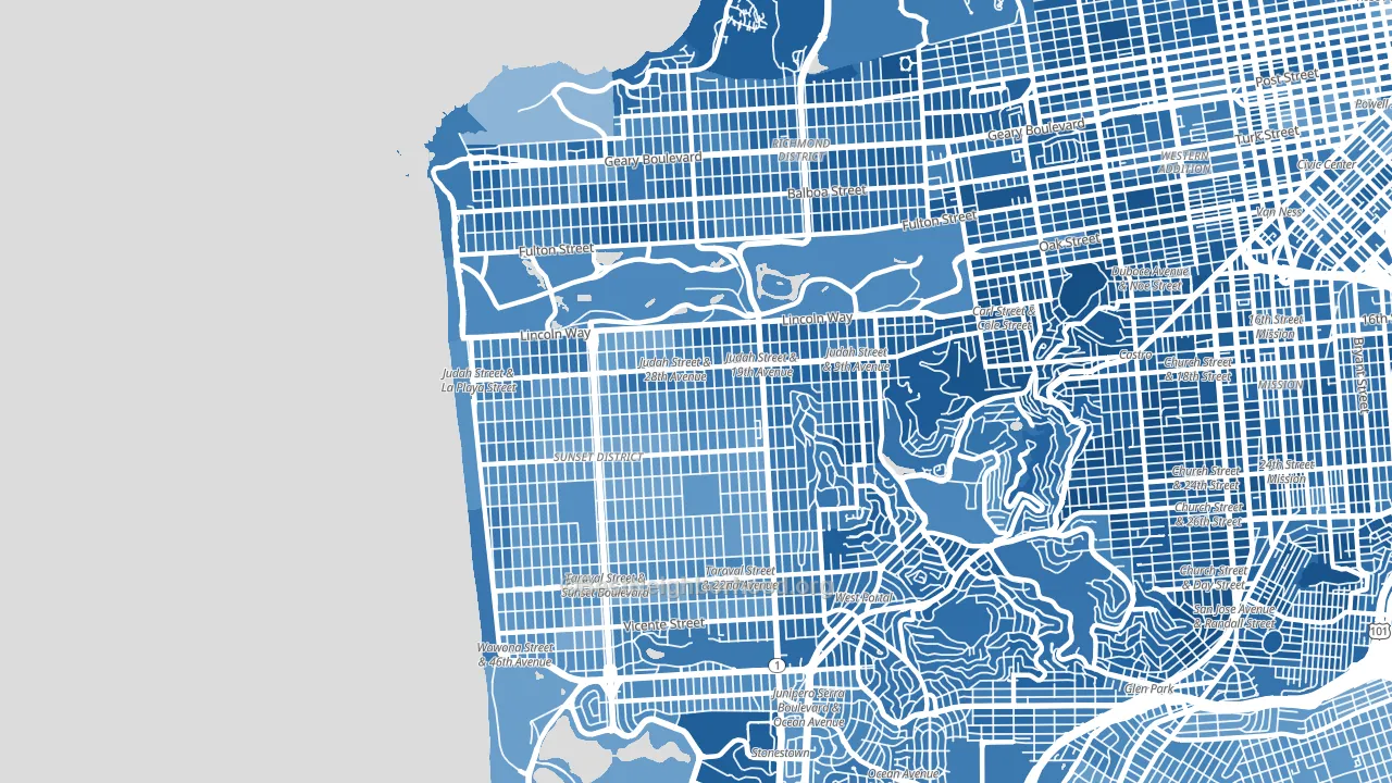 94122, CA block-group political-lean map