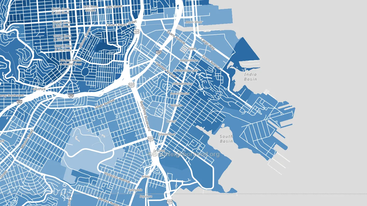 94124, CA block-group political-lean map