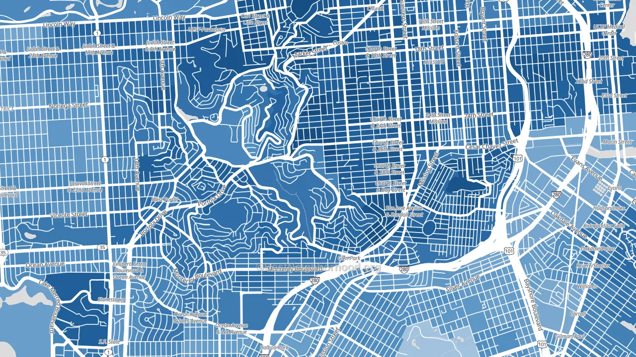 94131, CA block-group political-lean map