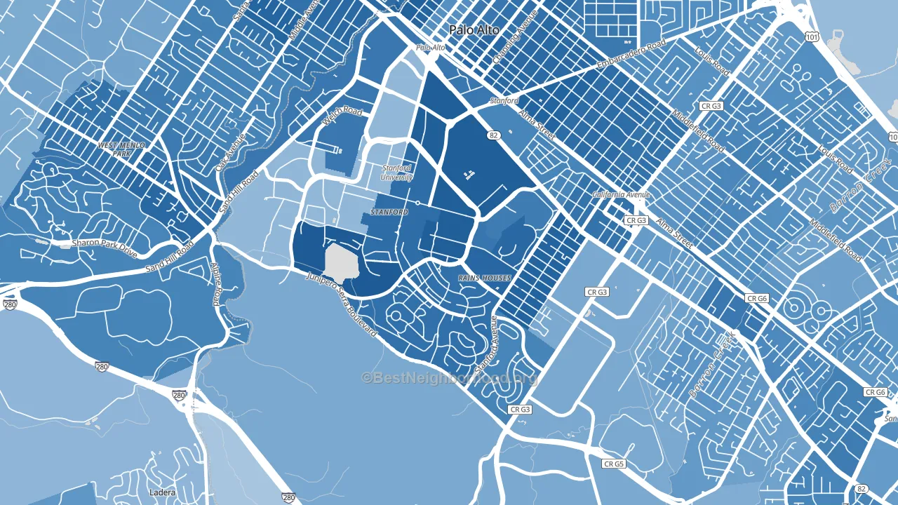 94305, CA block-group political-lean map