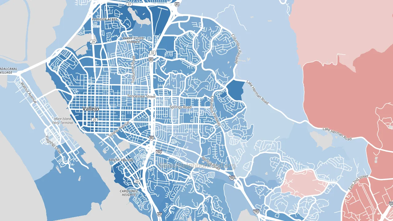 94591, CA block-group political-lean map