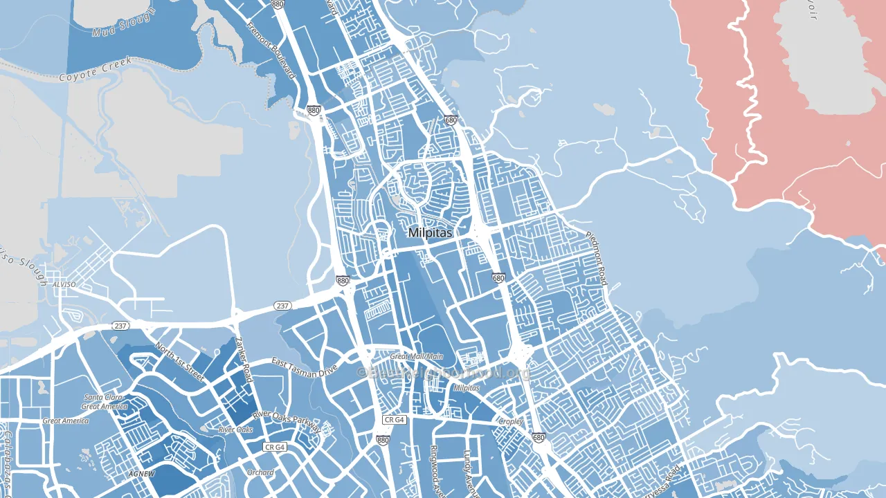 95035, CA block-group political-lean map