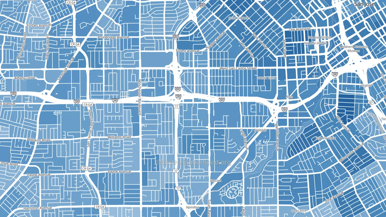 95128, CA block-group political-lean map