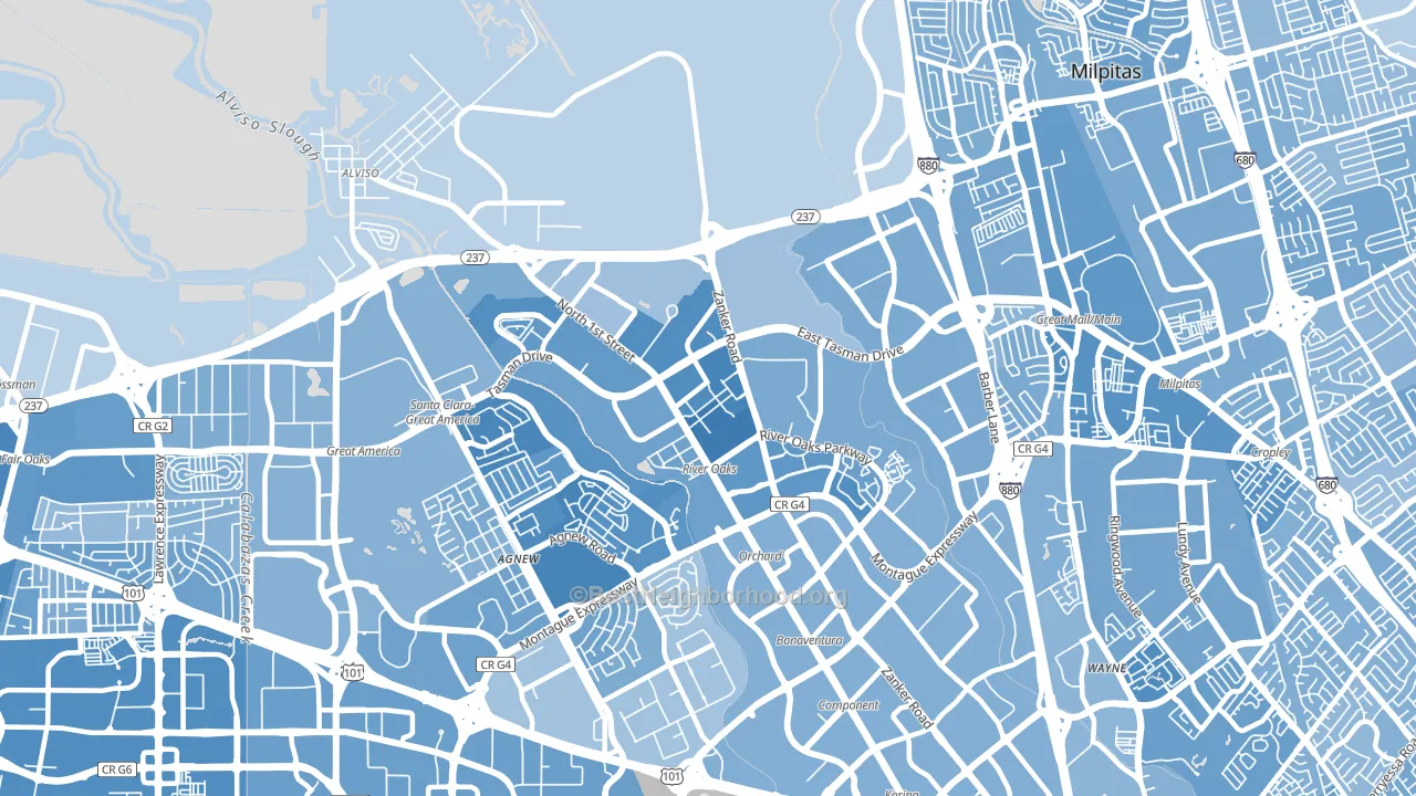 95134, CA block-group political-lean map