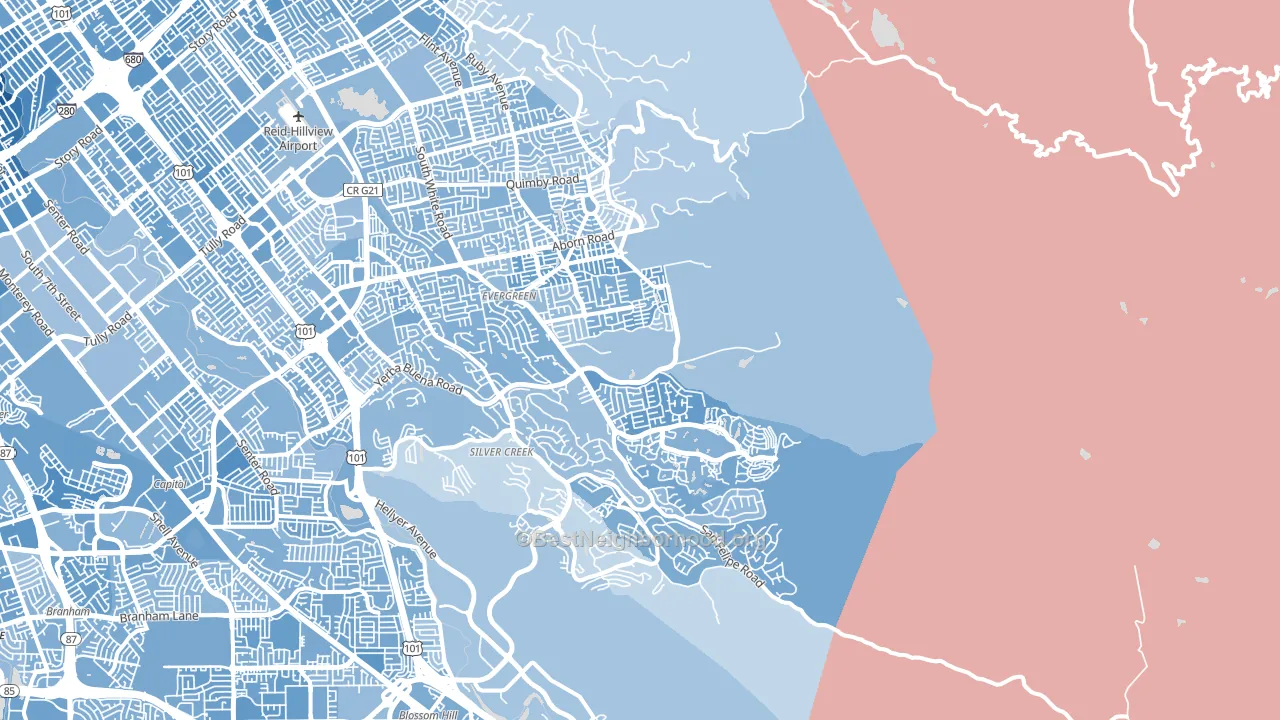 95135, CA block-group political-lean map