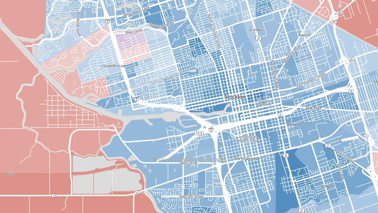 95203, CA block-group political-lean map