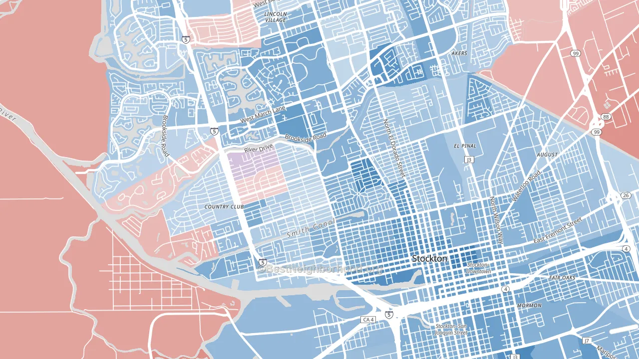 95204, CA block-group political-lean map