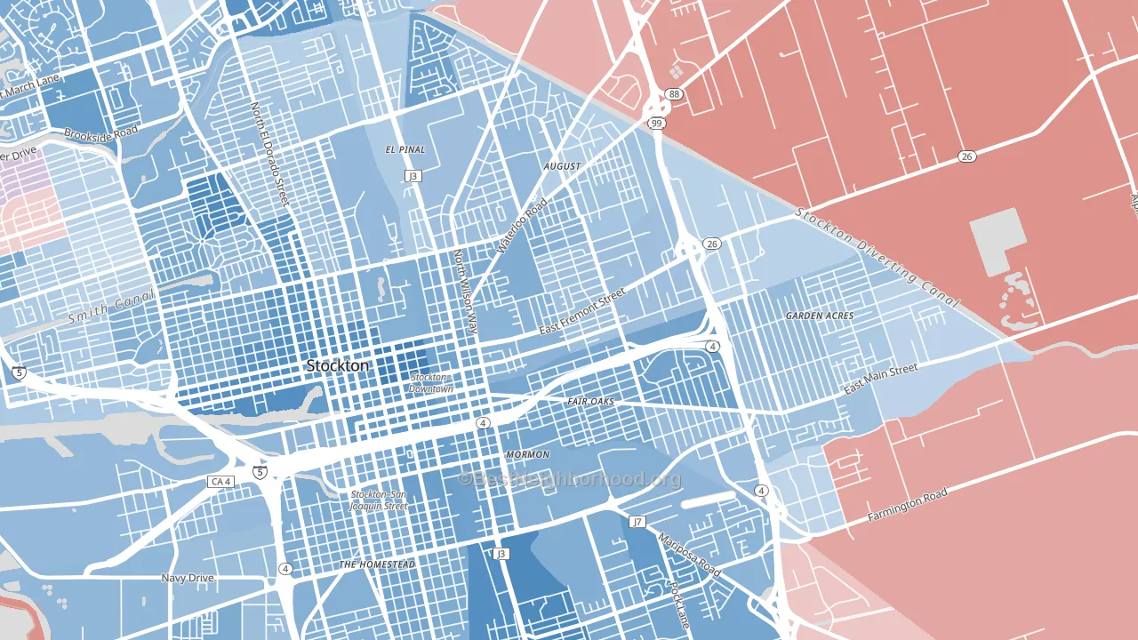 95205, CA block-group political-lean map