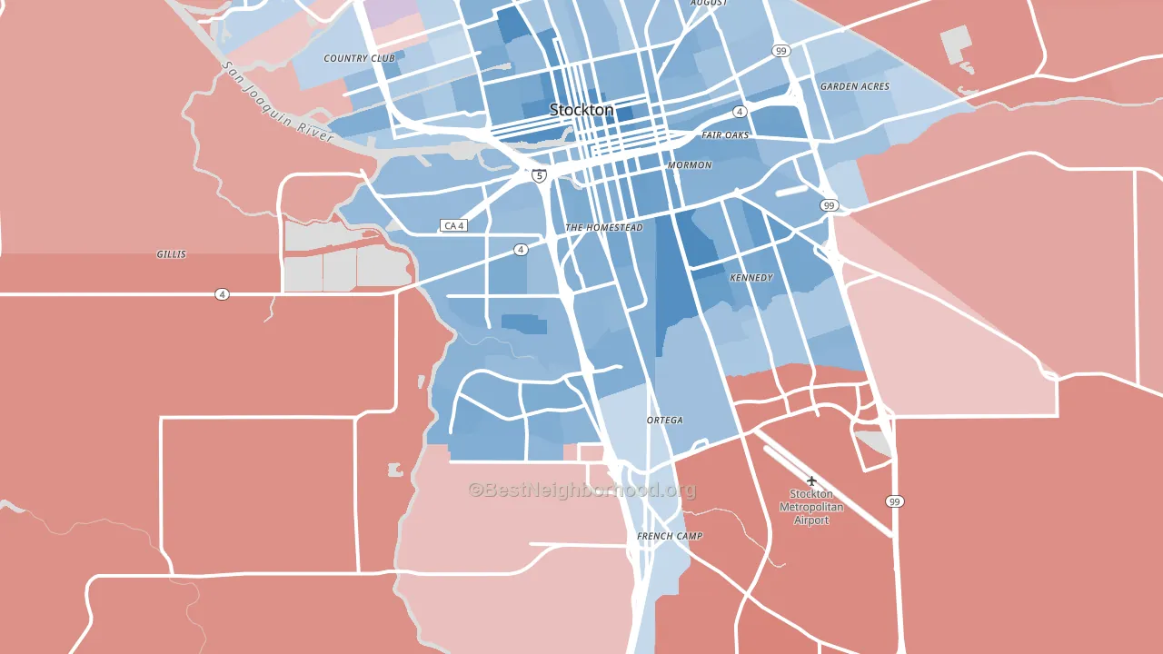 95206, CA block-group political-lean map