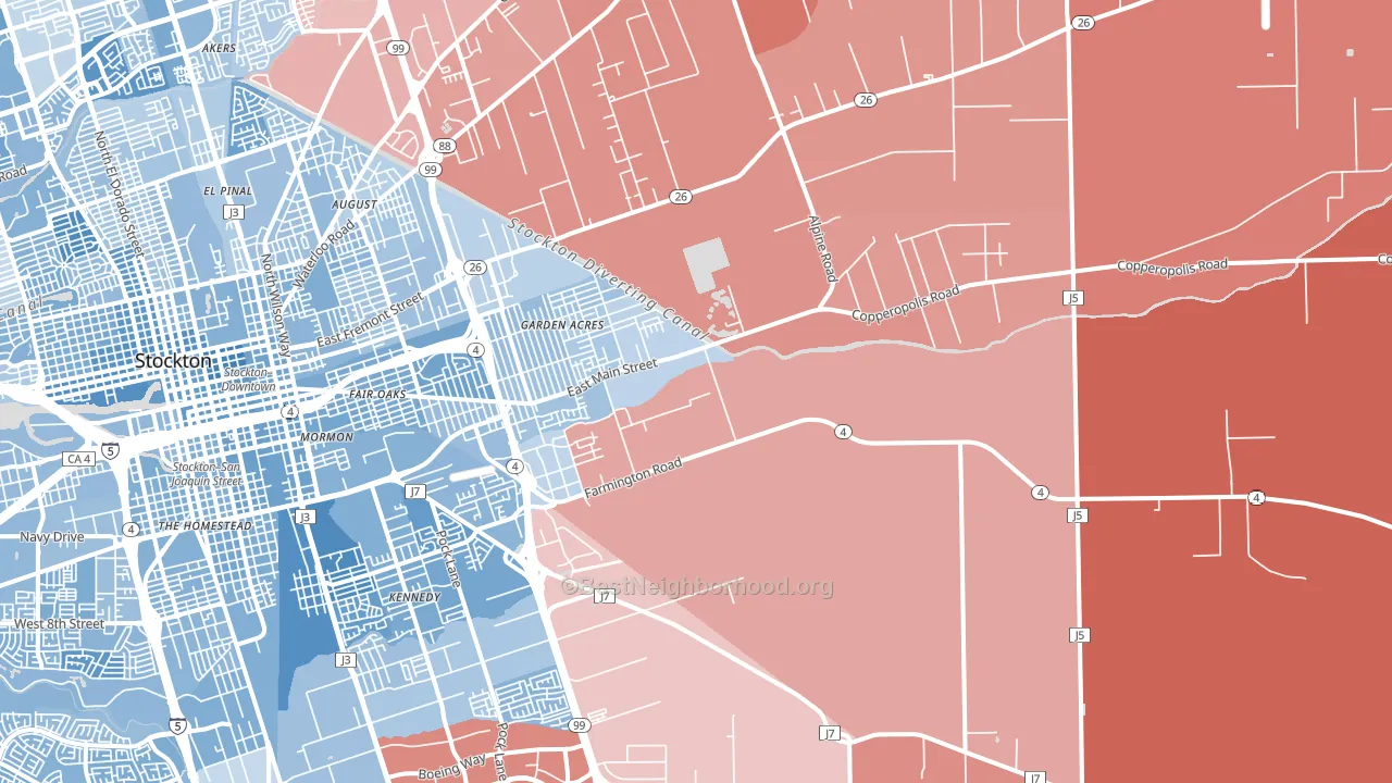 95215, CA block-group political-lean map