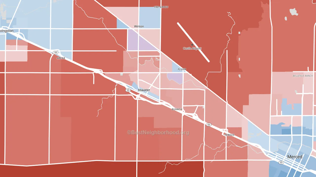 95301, CA block-group political-lean map