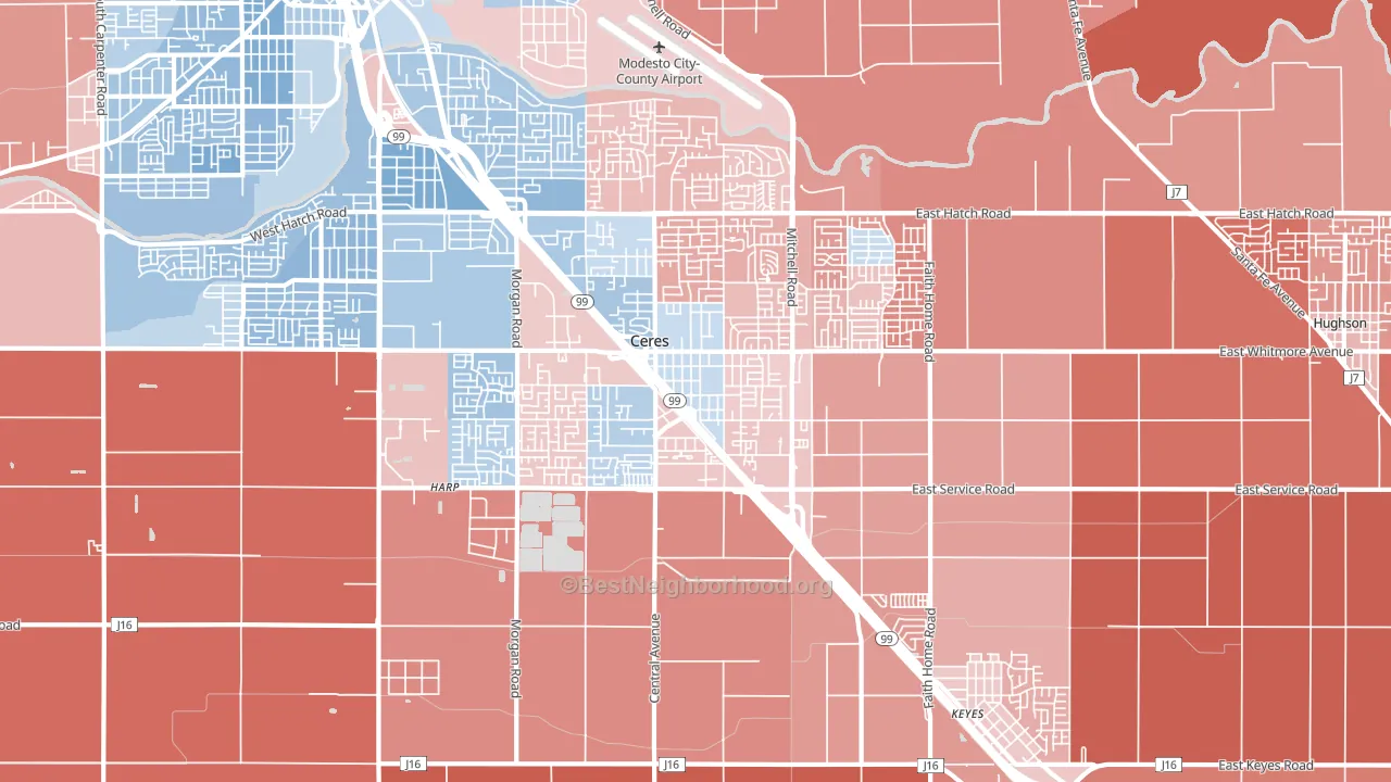 95307, CA block-group political-lean map