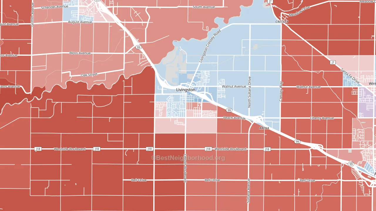 95334, CA block-group political-lean map