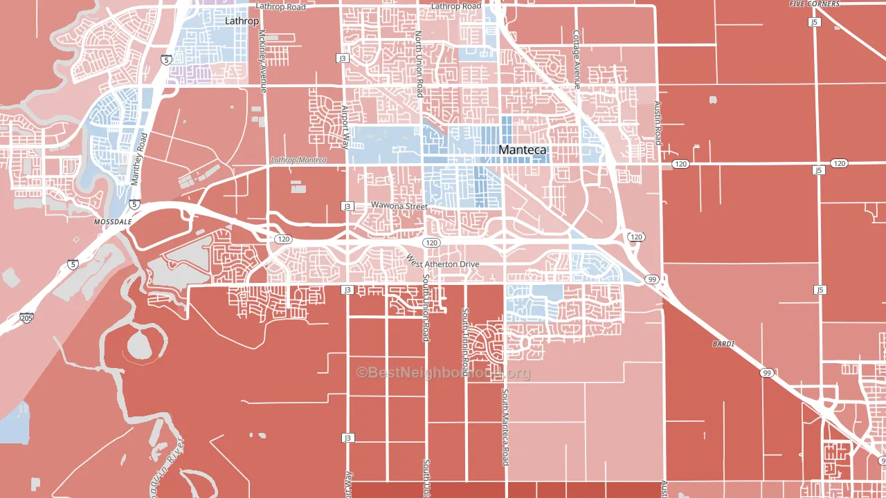 95337, CA block-group political-lean map