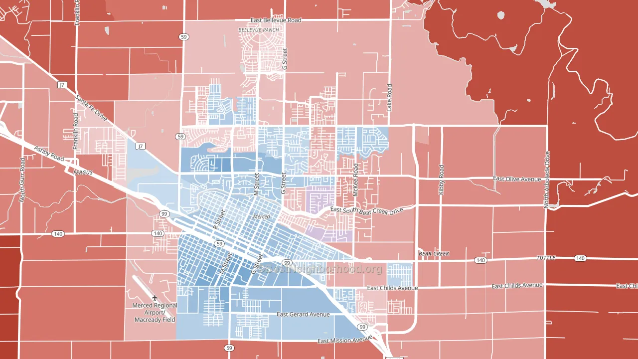95340, CA block-group political-lean map